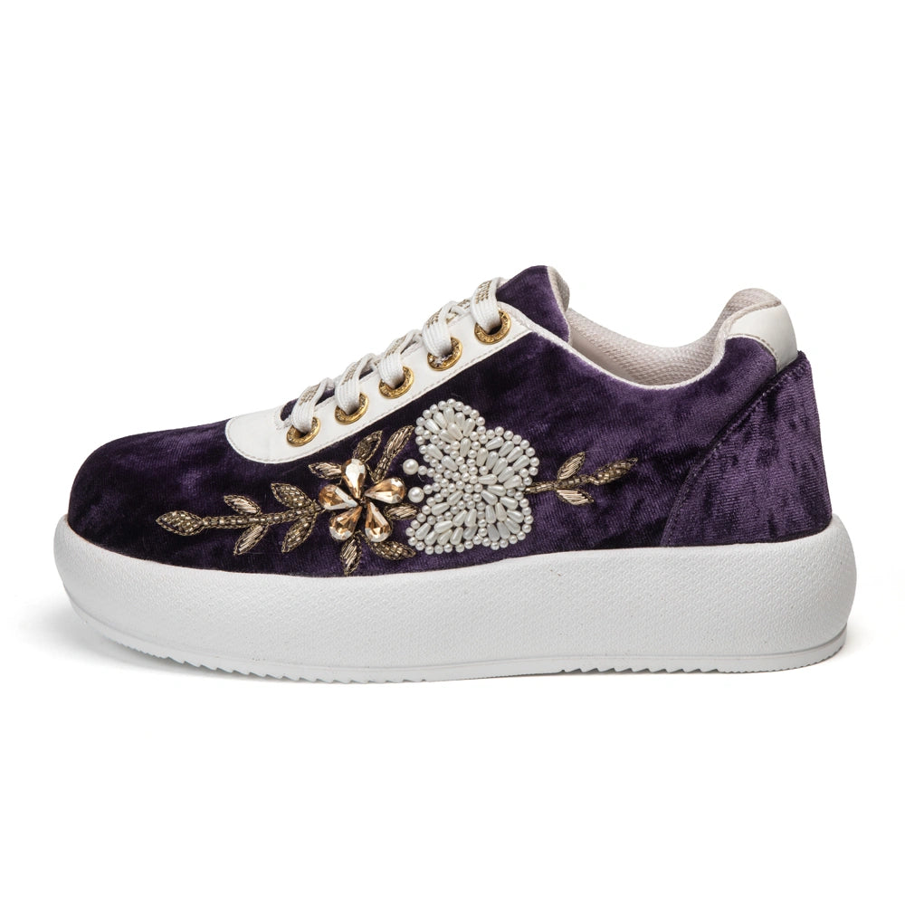 The Lavinia Luxury Amethyst Velvet Embellished Trainer