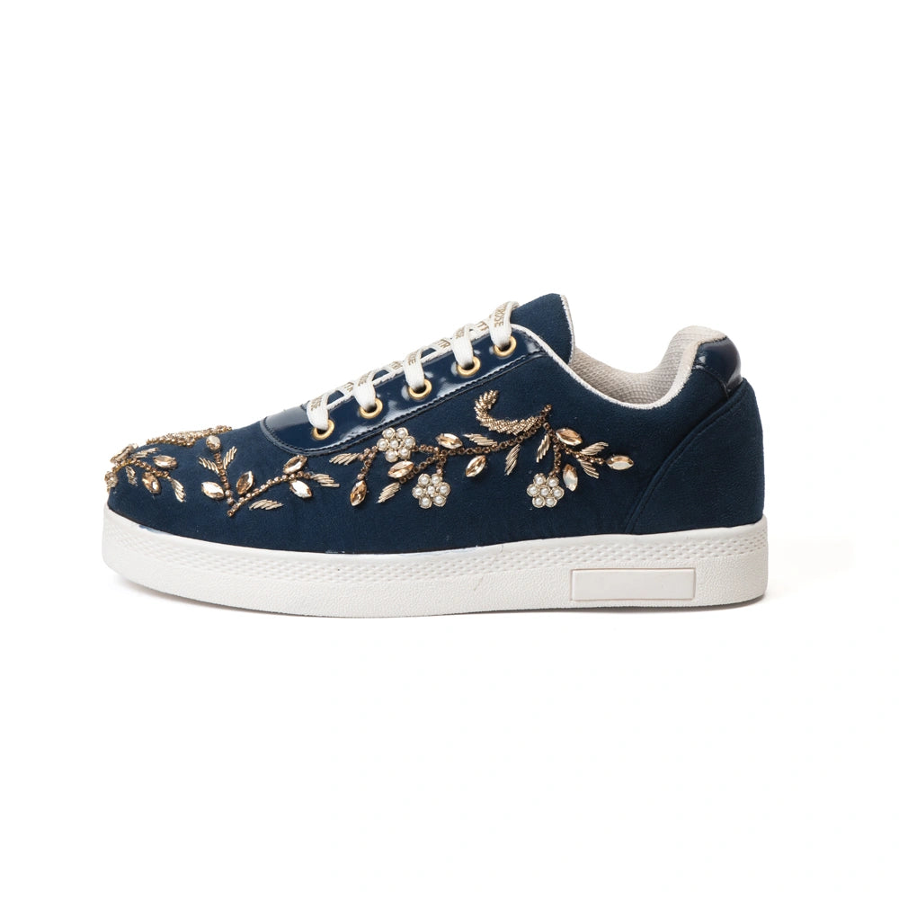 The Celestine Luxury Sapphire Bloom Embellished Trainer