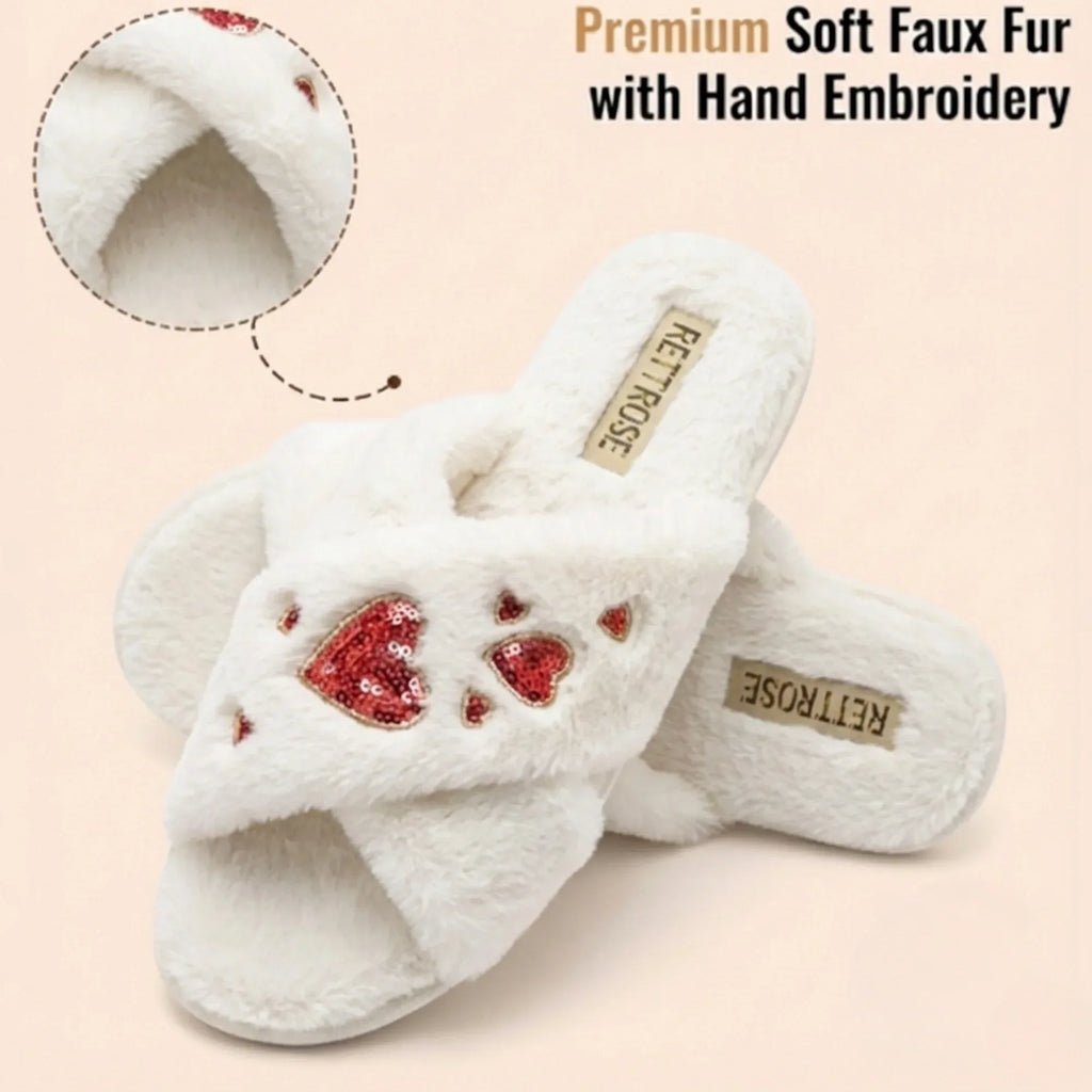 The Kaylee Cream Luxury Plush Diamante Embellished Slippers