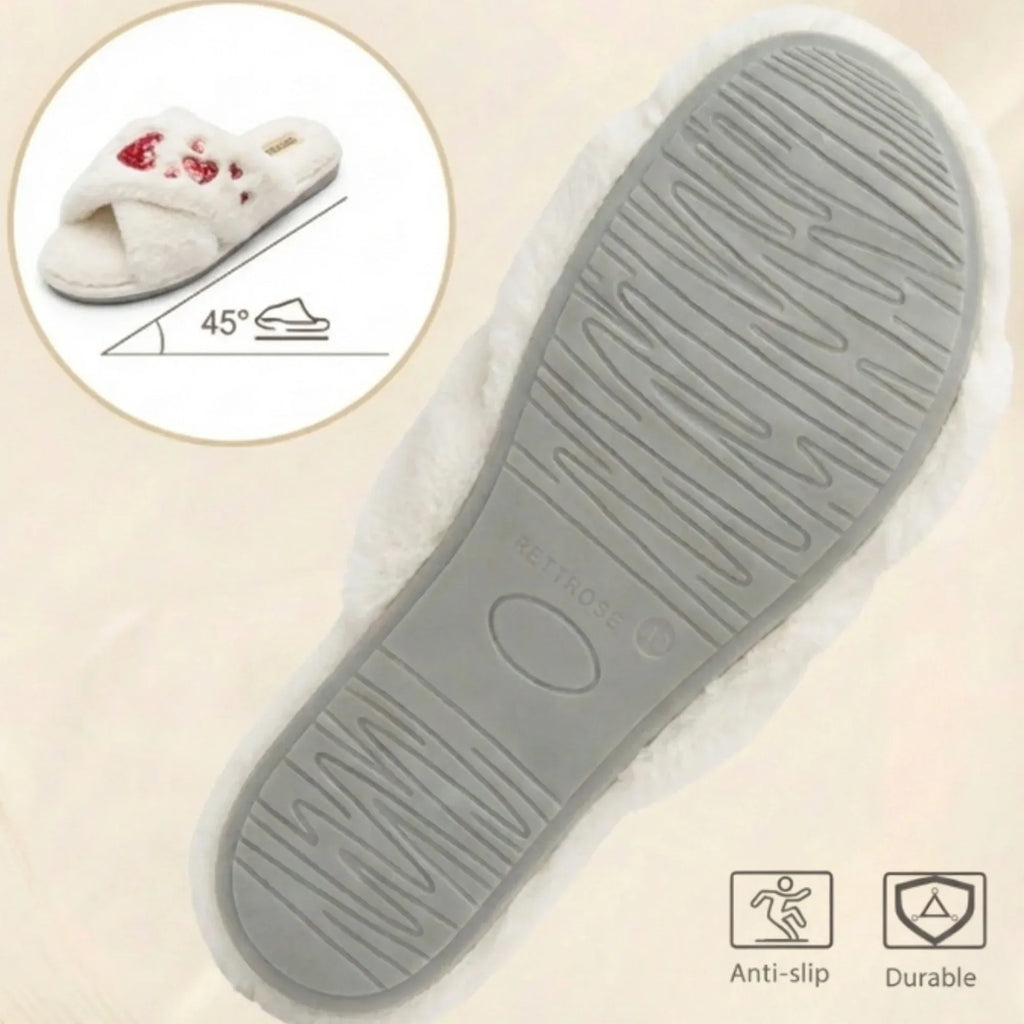 The Kaylee Cream Luxury Plush Diamante Embellished Slippers