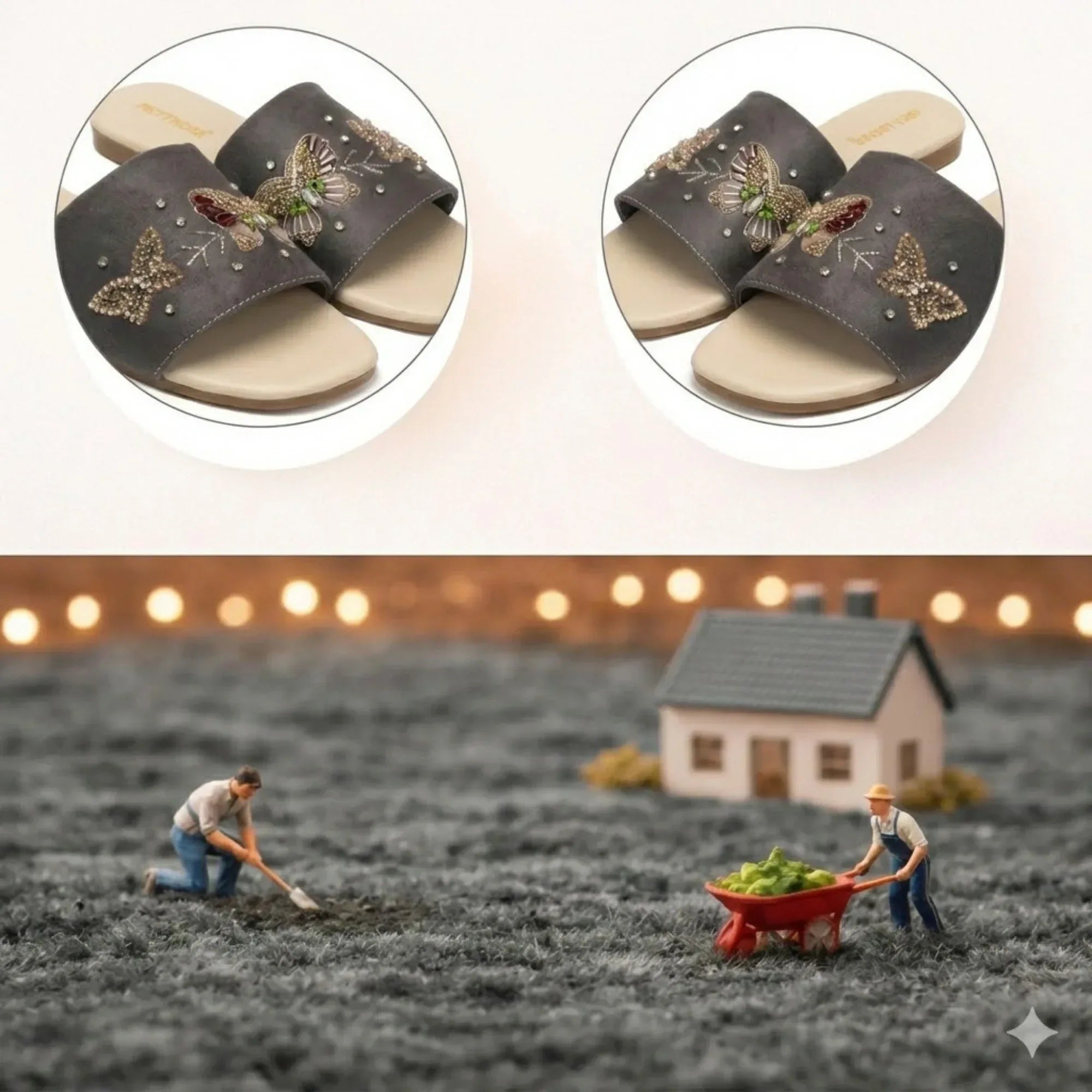 The Starlit Butterfly Grey Embellished Flats