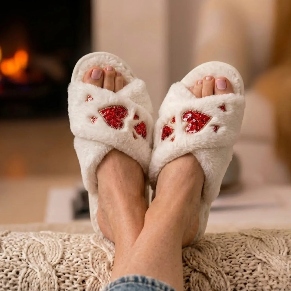 The Kaylee Cream Luxury Plush Diamante Embellished Slippers