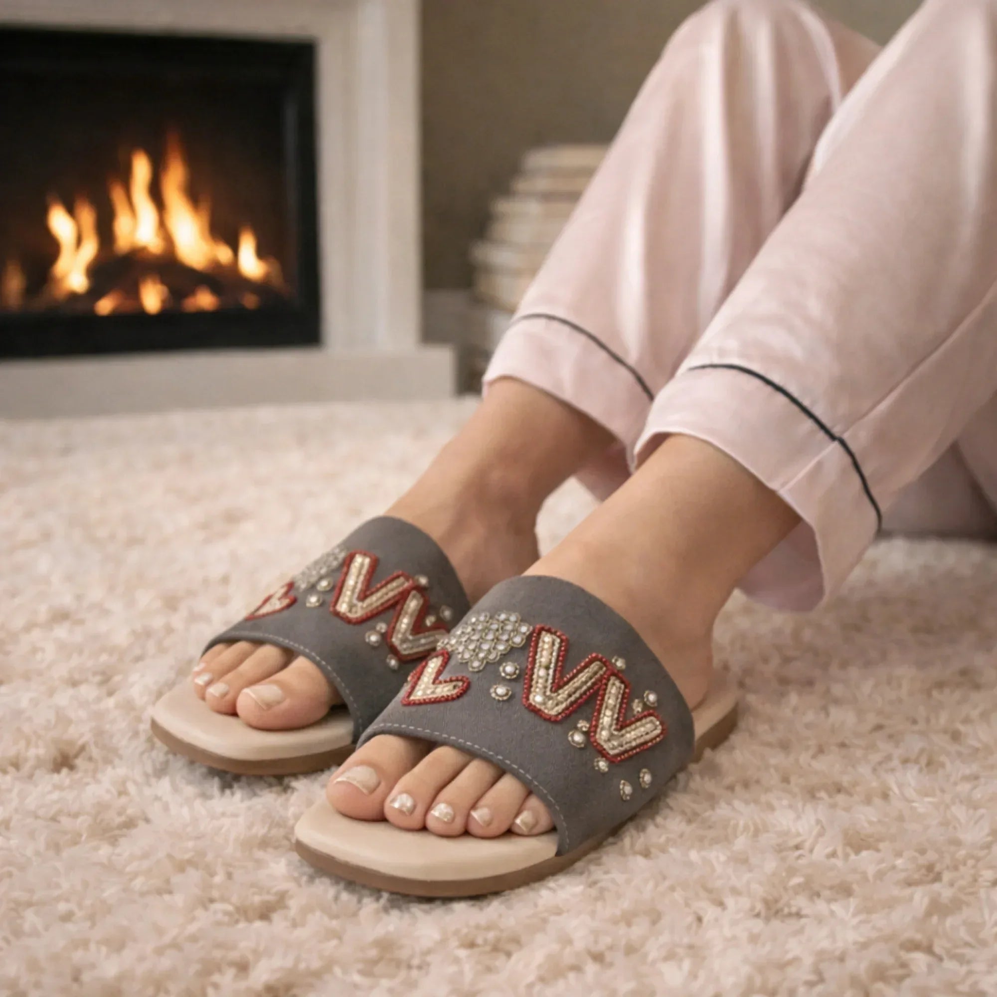 The Valentina Lush Grey Embellished Flats