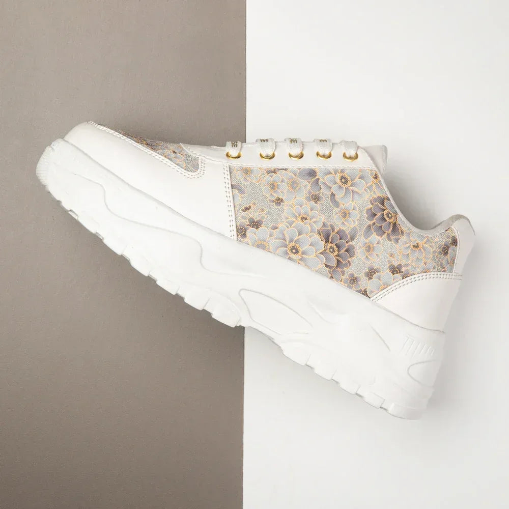 The Florence Glow White Grey Luxury Embellished Casual Sneaker