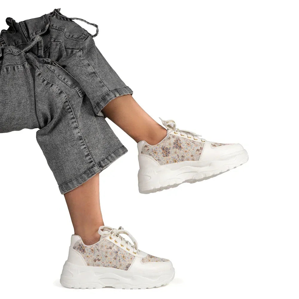 The Florence Glow White Grey Luxury Embellished Casual Sneaker