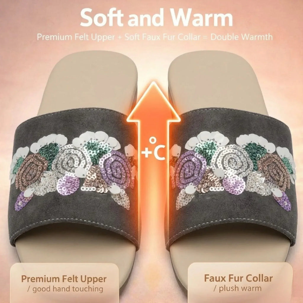 The Fleur Dusk Floral Grey Embellished Flats