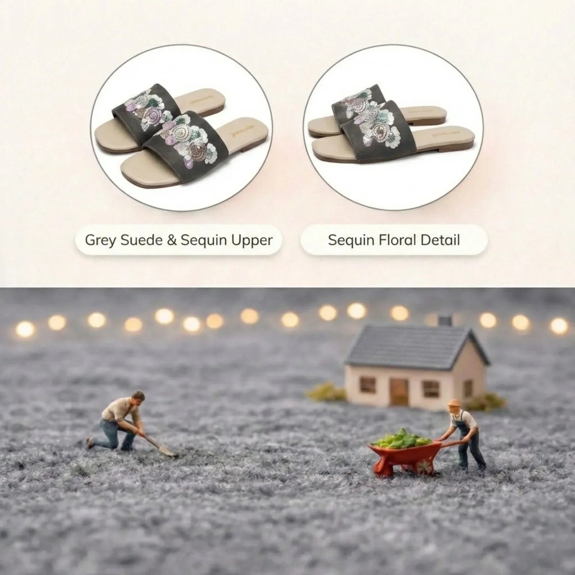 The Fleur Dusk Floral Grey Embellished Flats