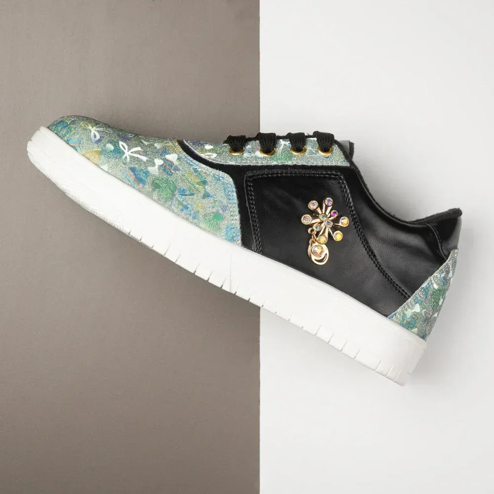 The Ocean Haze Lemon Black Luxury Embellished Casual Sneaker
