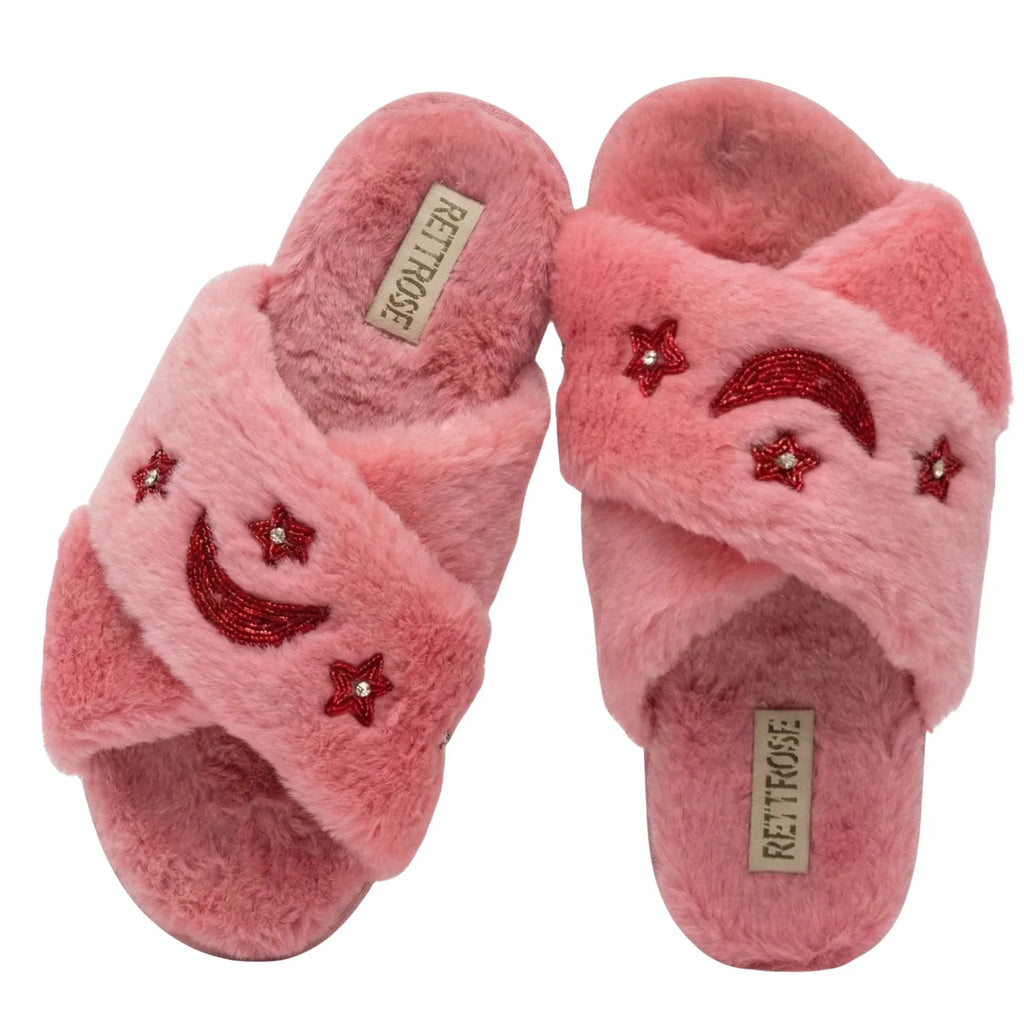 The Isabel Pink Luxury Plush Diamante Embellished Slippers