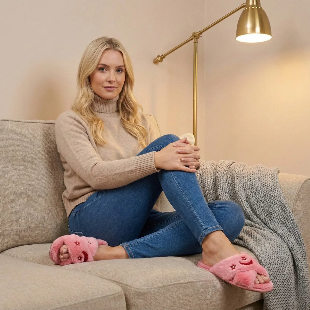 The Isabel Pink Luxury Plush Diamante Embellished Slippers