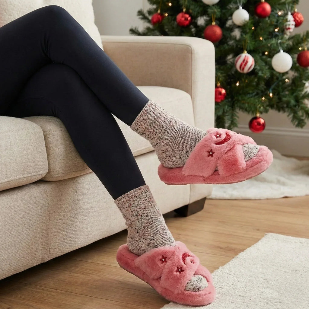 The Isabel Pink Luxury Plush Diamante Embellished Slippers