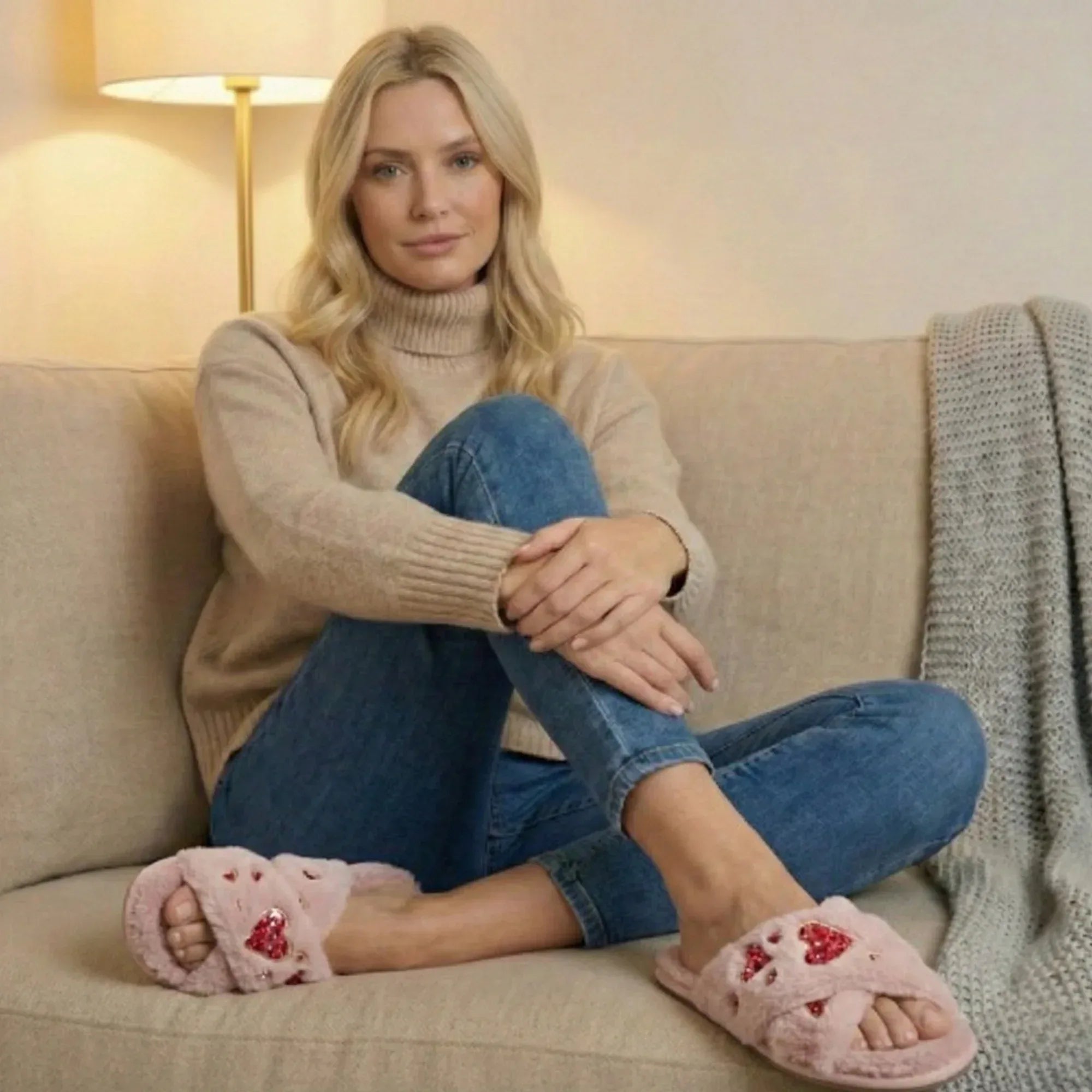 The Kaylee Dusky Pink Luxury Plush Diamante Embellished Slippers