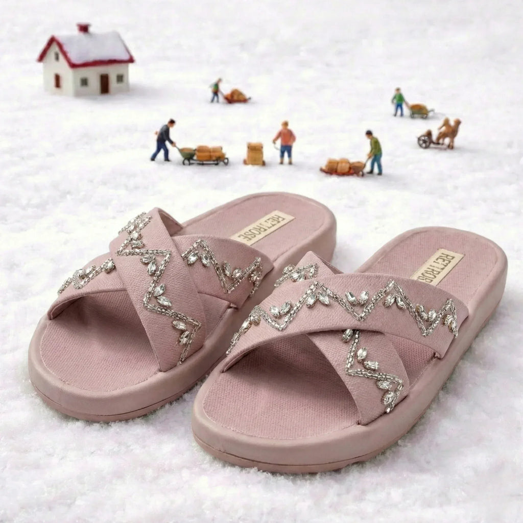 The Soraya Pink Luxury Cross Over Embellished Slides