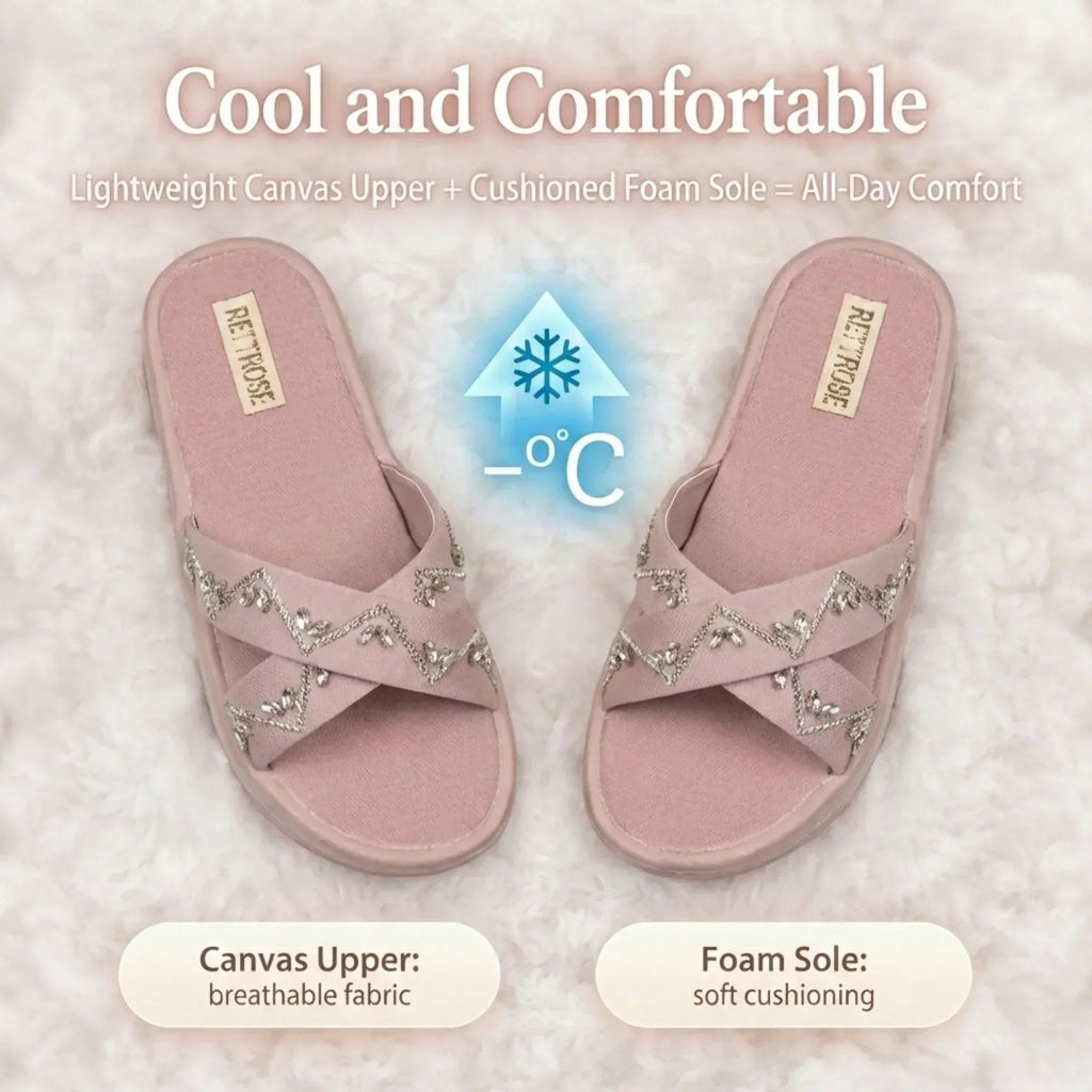 The Soraya Pink Luxury Cross Over Embellished Slides