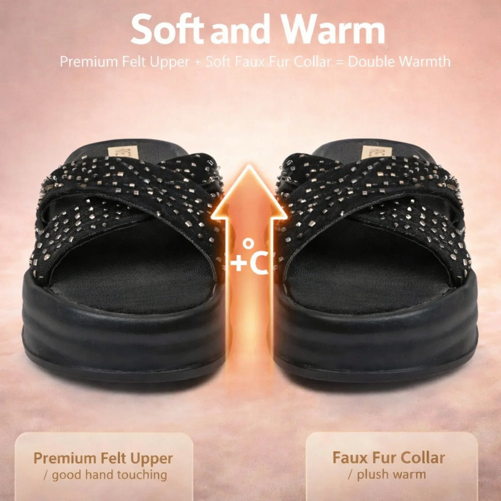 The Shiloh Black Luxury Cross Over Embellished Slides