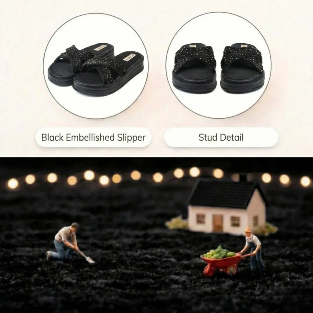 The Shiloh Black Luxury Cross Over Embellished Slides