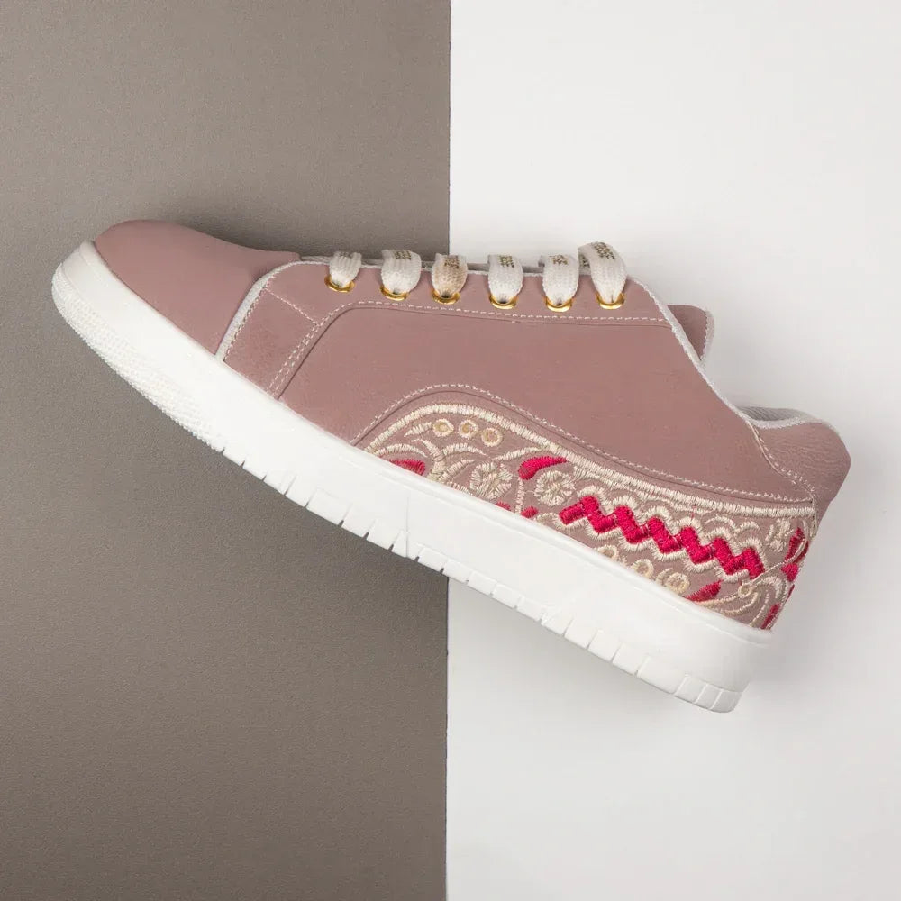 The Medallion Wave Peach Red Luxury Embellished Casual Sneaker
