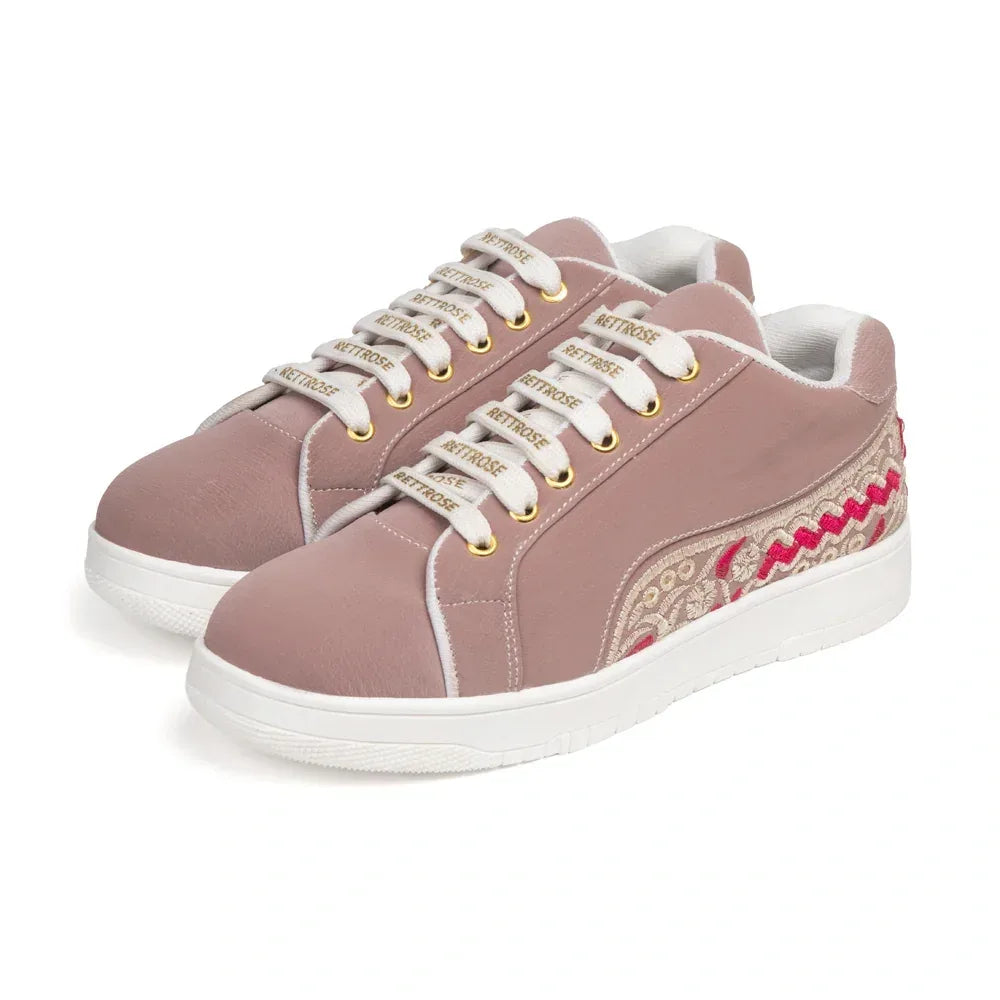 The Medallion Wave Peach Red Luxury Embellished Casual Sneaker