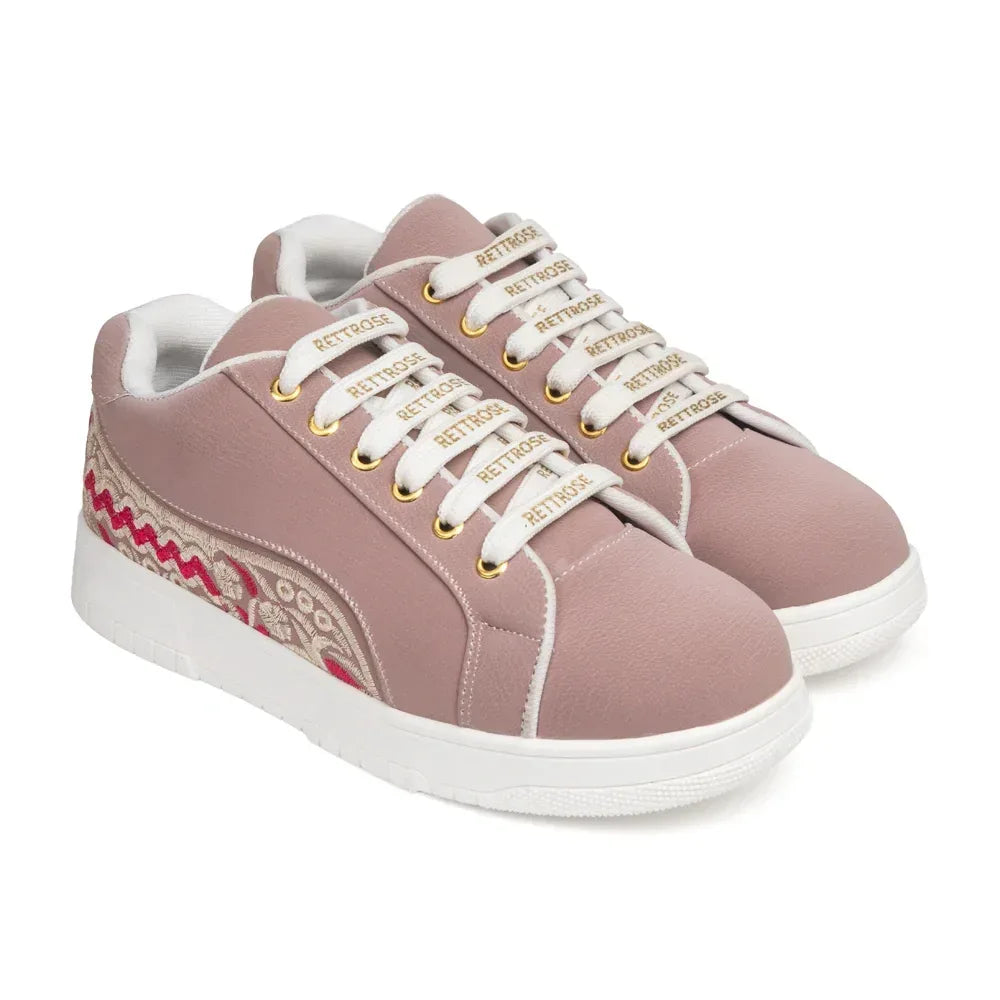 The Medallion Wave Peach Red Luxury Embellished Casual Sneaker