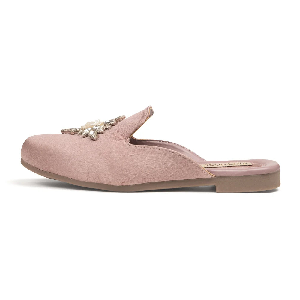 The Celestial Pink Satin Rose Luxury Embellished Mules