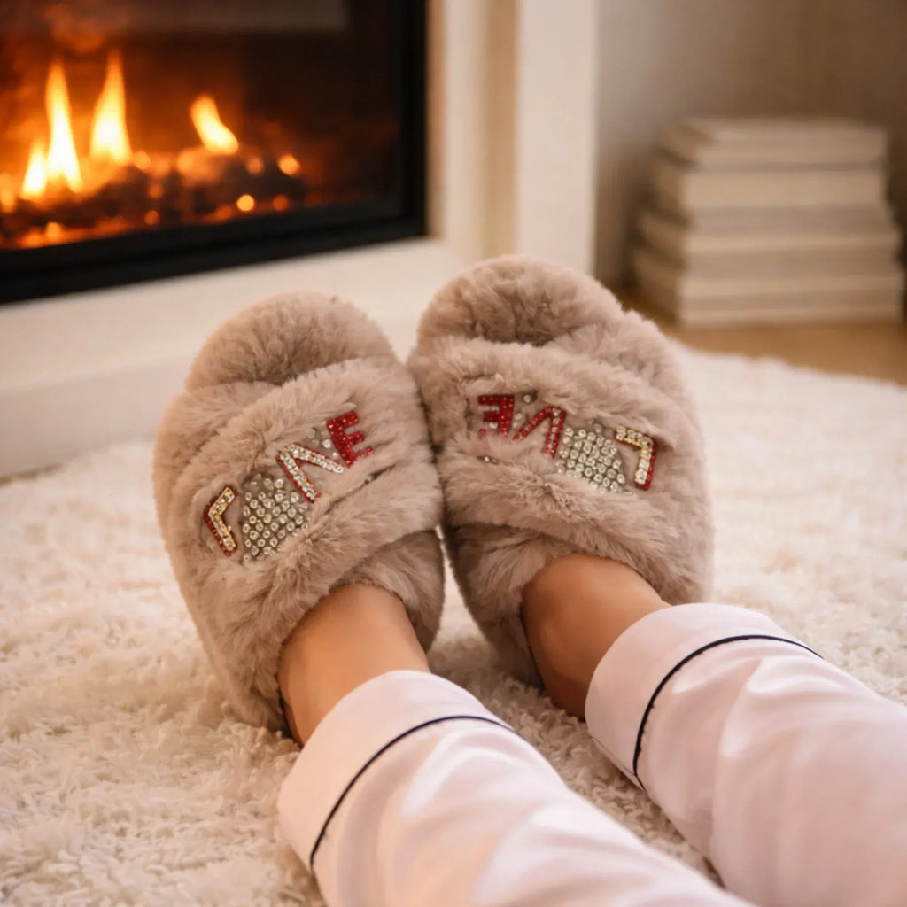 The Velentina Mink Luxury Fluffy Embellished Slippers