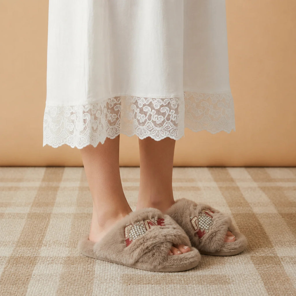 The Velentina Mink Luxury Fluffy Embellished Slippers