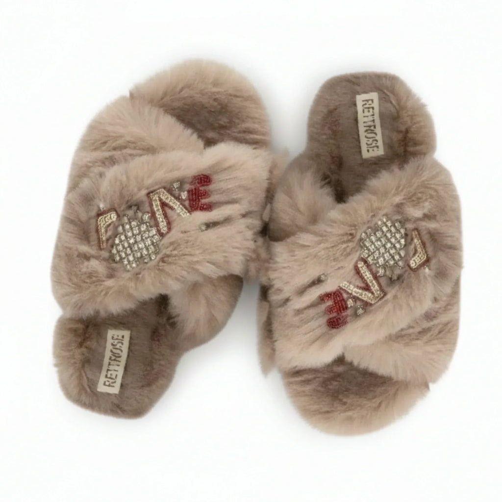 The Velentina Mink Luxury Fluffy Embellished Slippers