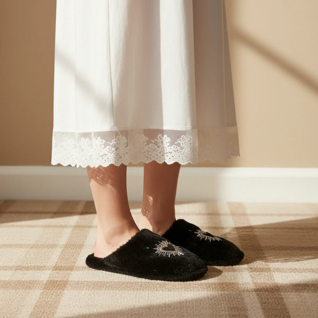 The Noelle Black Luxury Fluffy Embellished Slippers