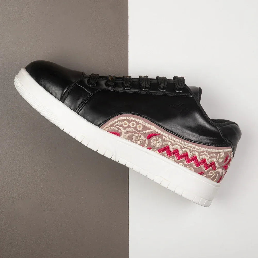 The Medallion Wave Black Red Luxury Embellished Casual Sneaker