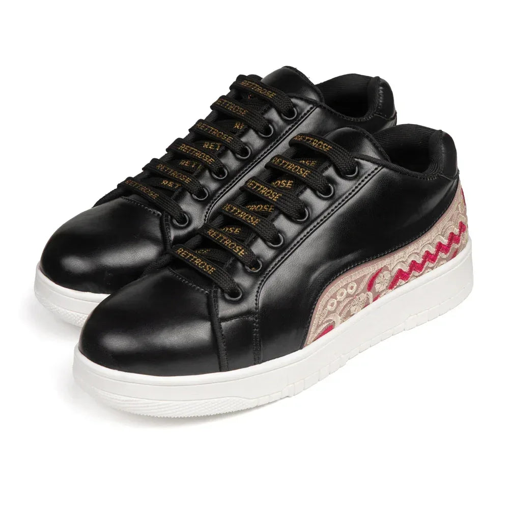 The Medallion Wave Black Red Luxury Embellished Casual Sneaker