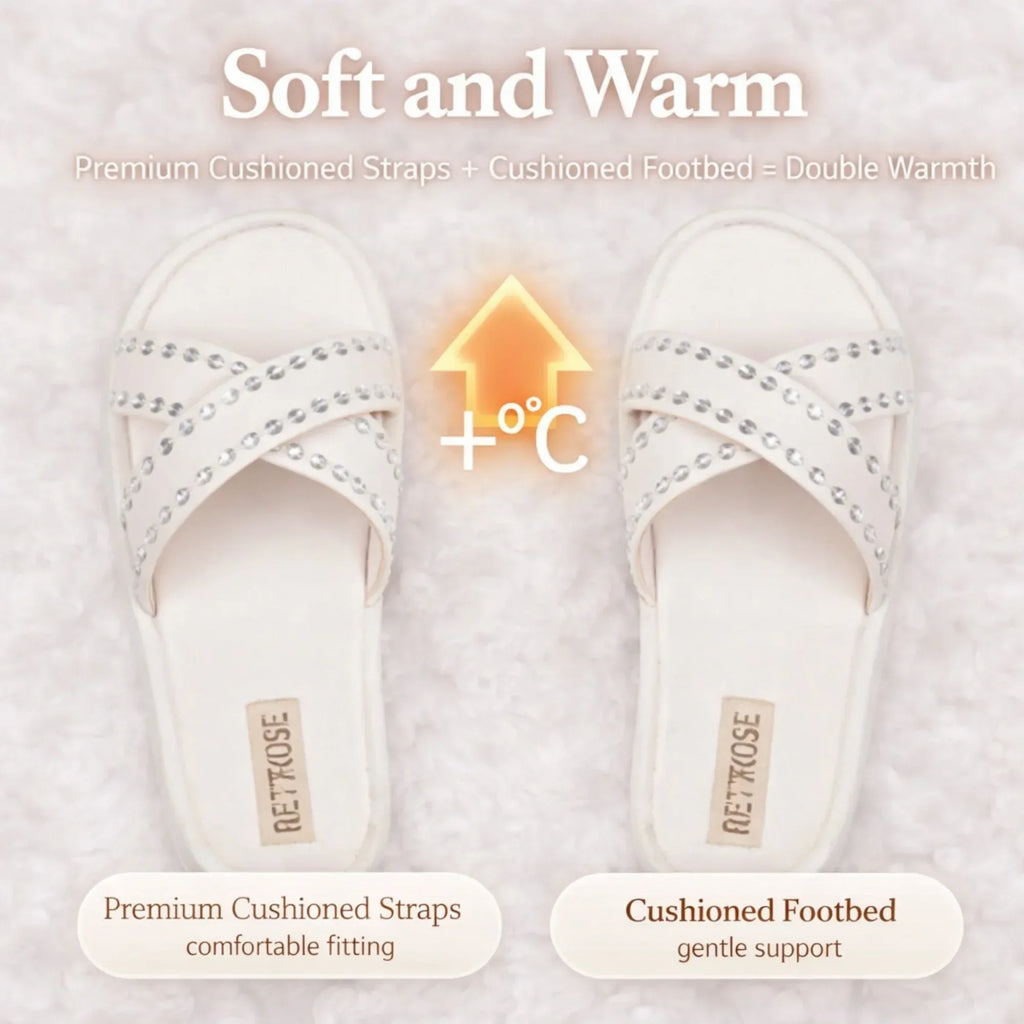 The Willow White Luxury Cross Over Embellished Slides
