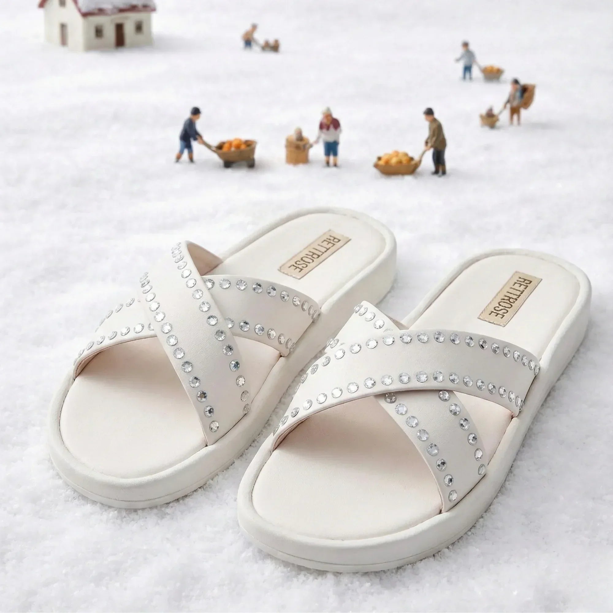 The Willow White Luxury Cross Over Embellished Slides