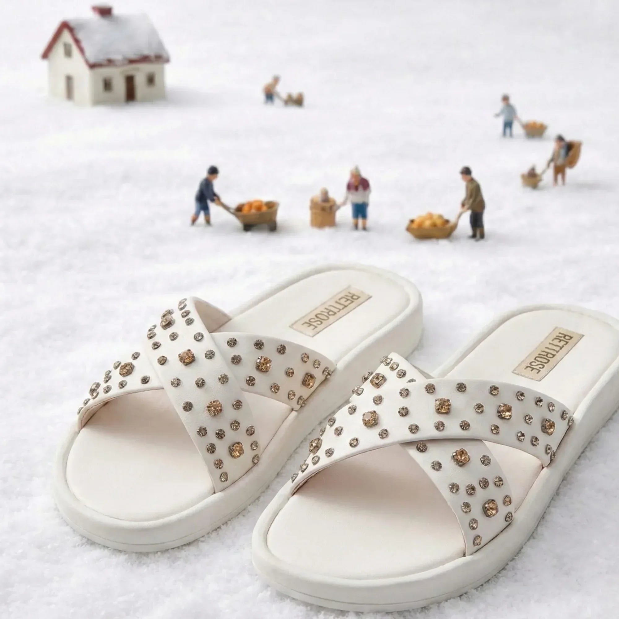The Aurora White Luxury Cross Over Embellished Slides