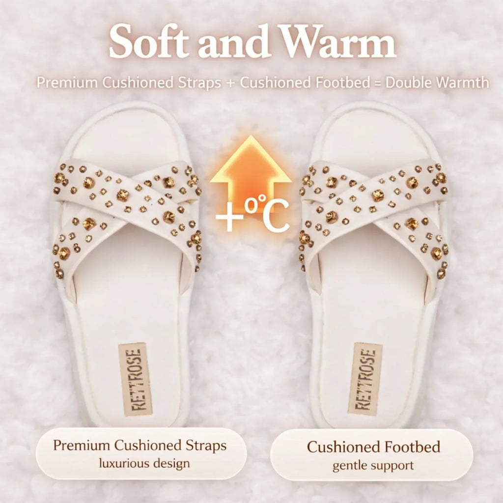The Aurora White Luxury Cross Over Embellished Slides