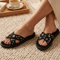 The Giana Black Luxury Cross Over Embellished Slides