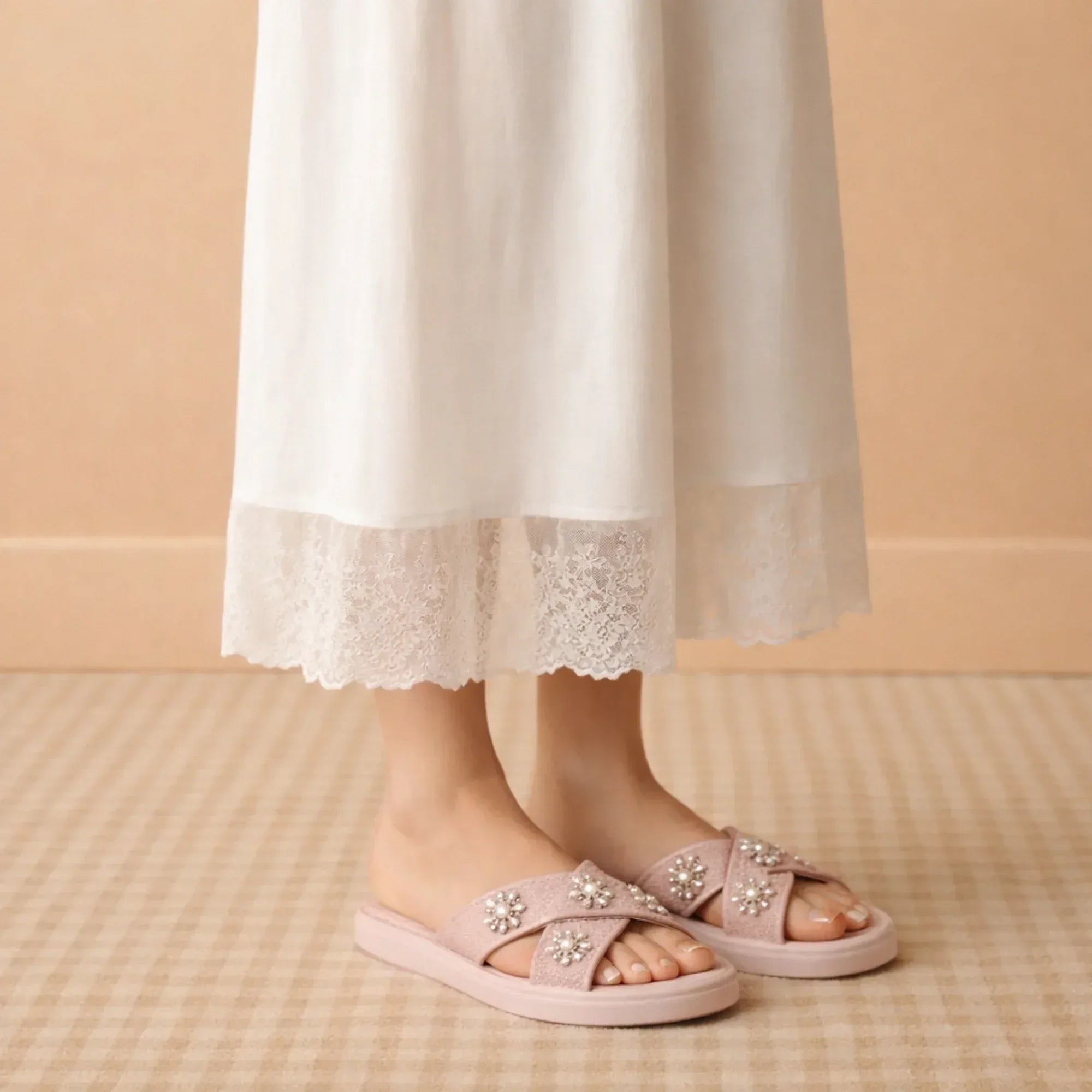 The Safira Pink Luxury Cross Over Embellished Slides