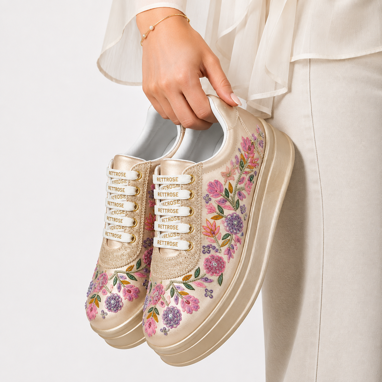 The Primrose Luxury Wild Rose Embellished Trainer