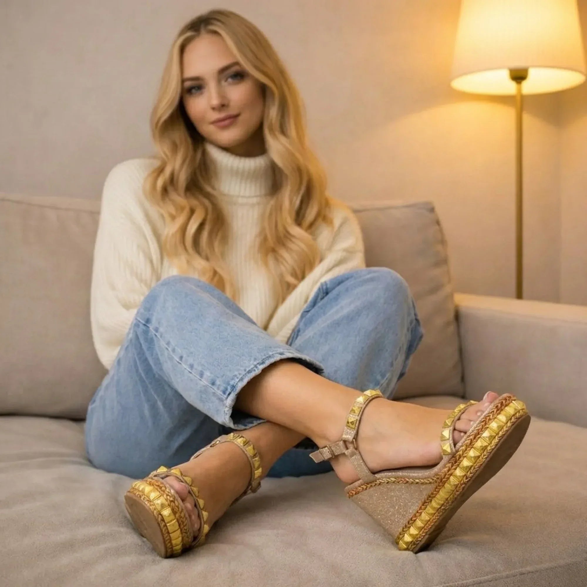 The Rosalie Nude Hand Embellished Luxury Wedge Shoe