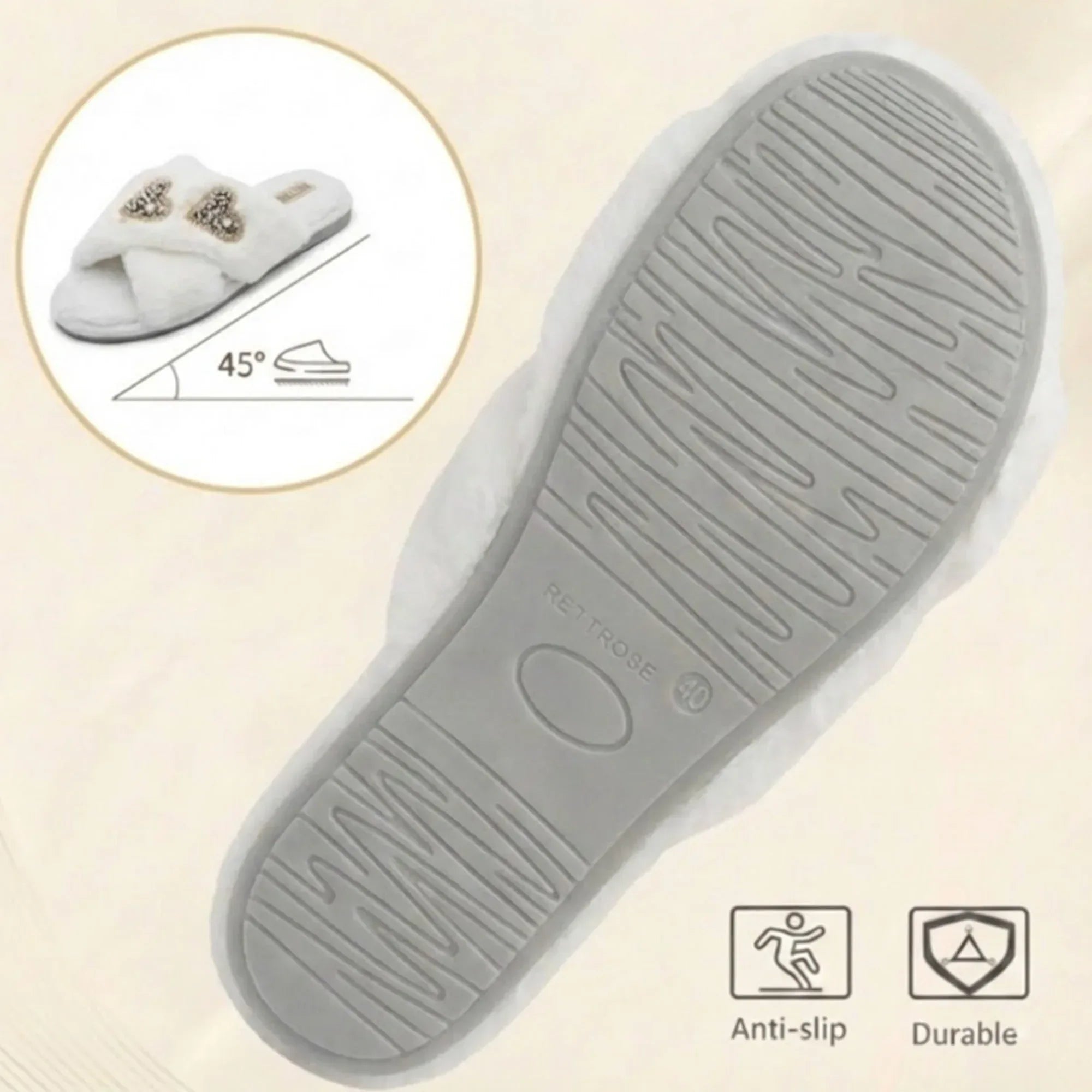 The Katie Cream Luxury Plush Diamante Embellished Slippers