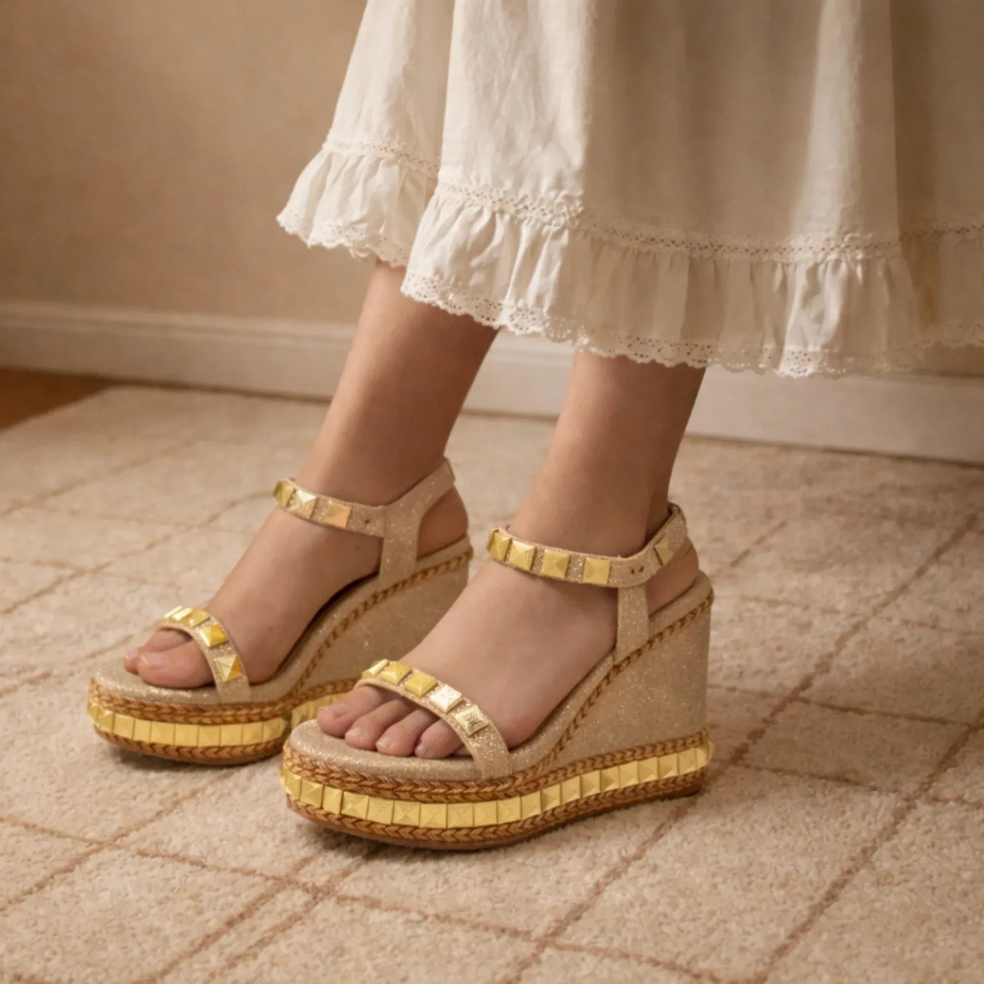 The Rosalie Nude Hand Embellished Luxury Wedge Shoe