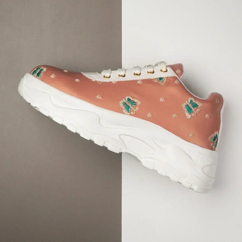 The Moonveil Butterfly Peach Embellished Casual Sneaker