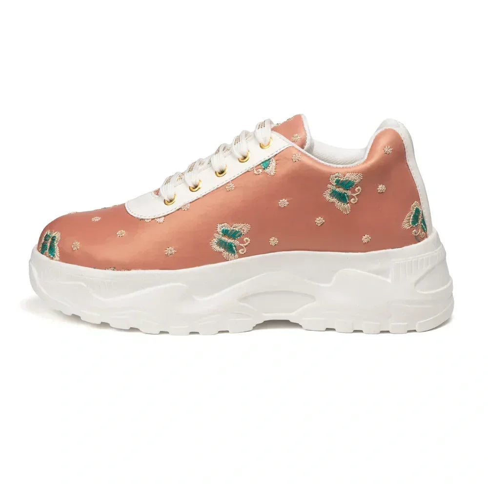 The Moonveil Butterfly Peach Embellished Casual Sneaker