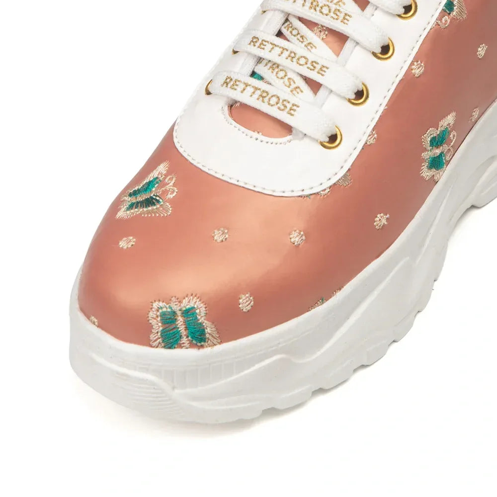 The Moonveil Butterfly Peach Embellished Casual Sneaker