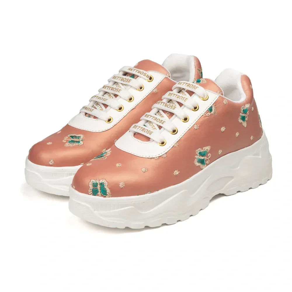 The Moonveil Butterfly Peach Embellished Casual Sneaker