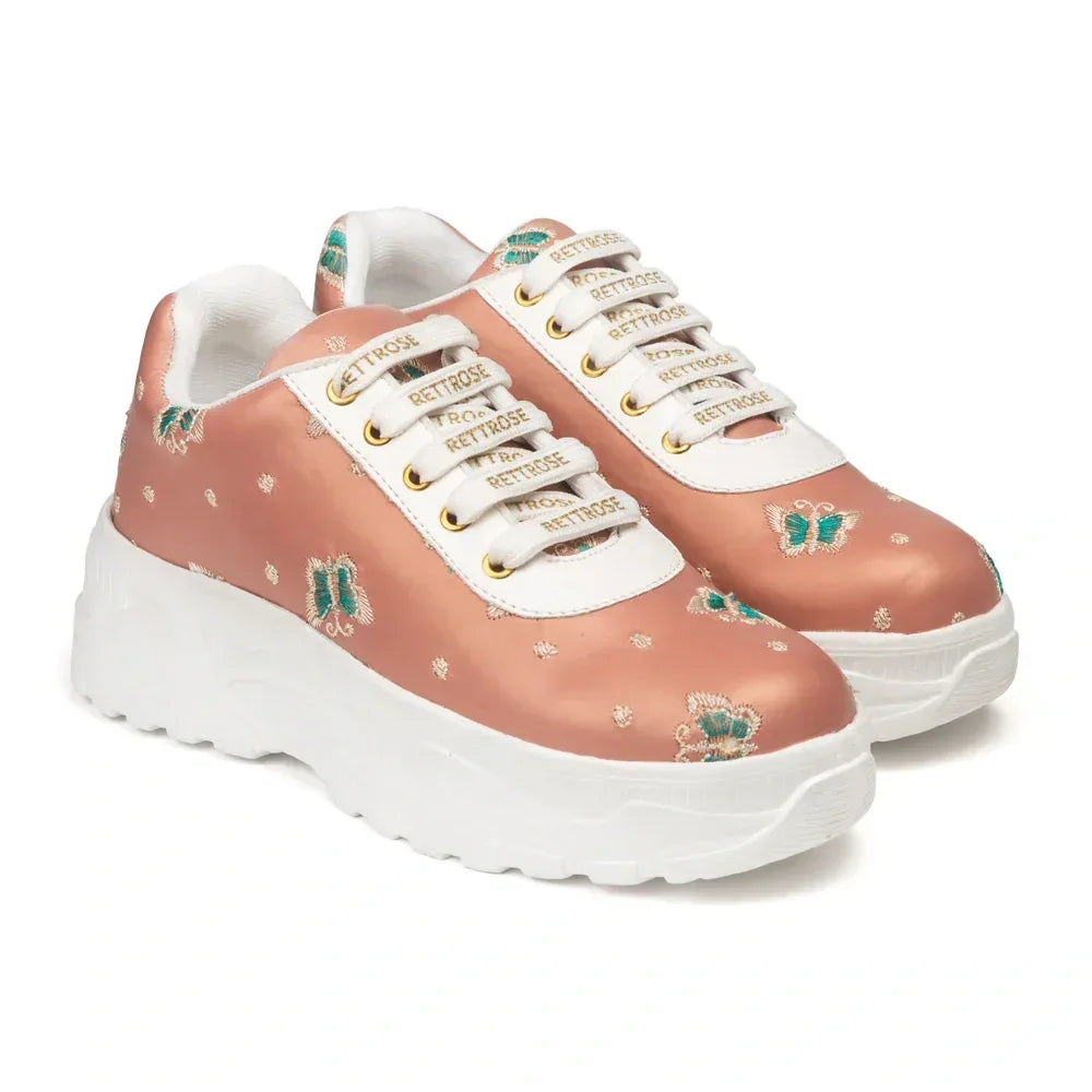 The Moonveil Butterfly Peach Embellished Casual Sneaker
