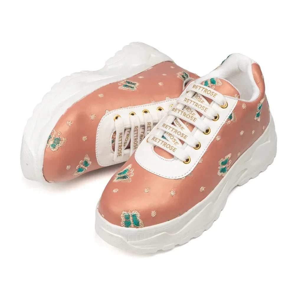 The Moonveil Butterfly Peach Embellished Casual Sneaker