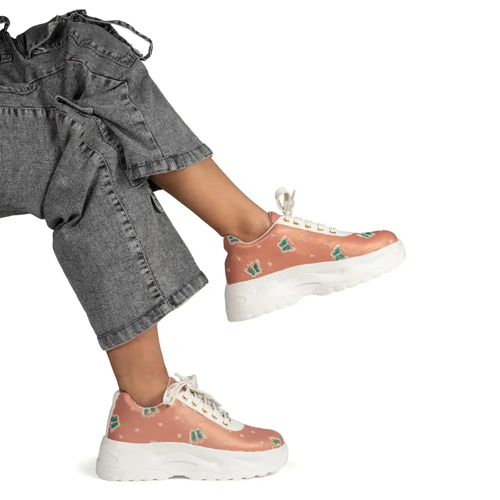 The Moonveil Butterfly Peach Embellished Casual Sneaker