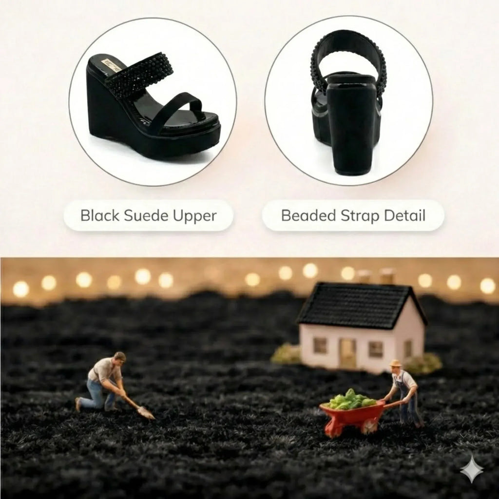 The Sara Black Hand Embellished Luxury Wedge Shoe