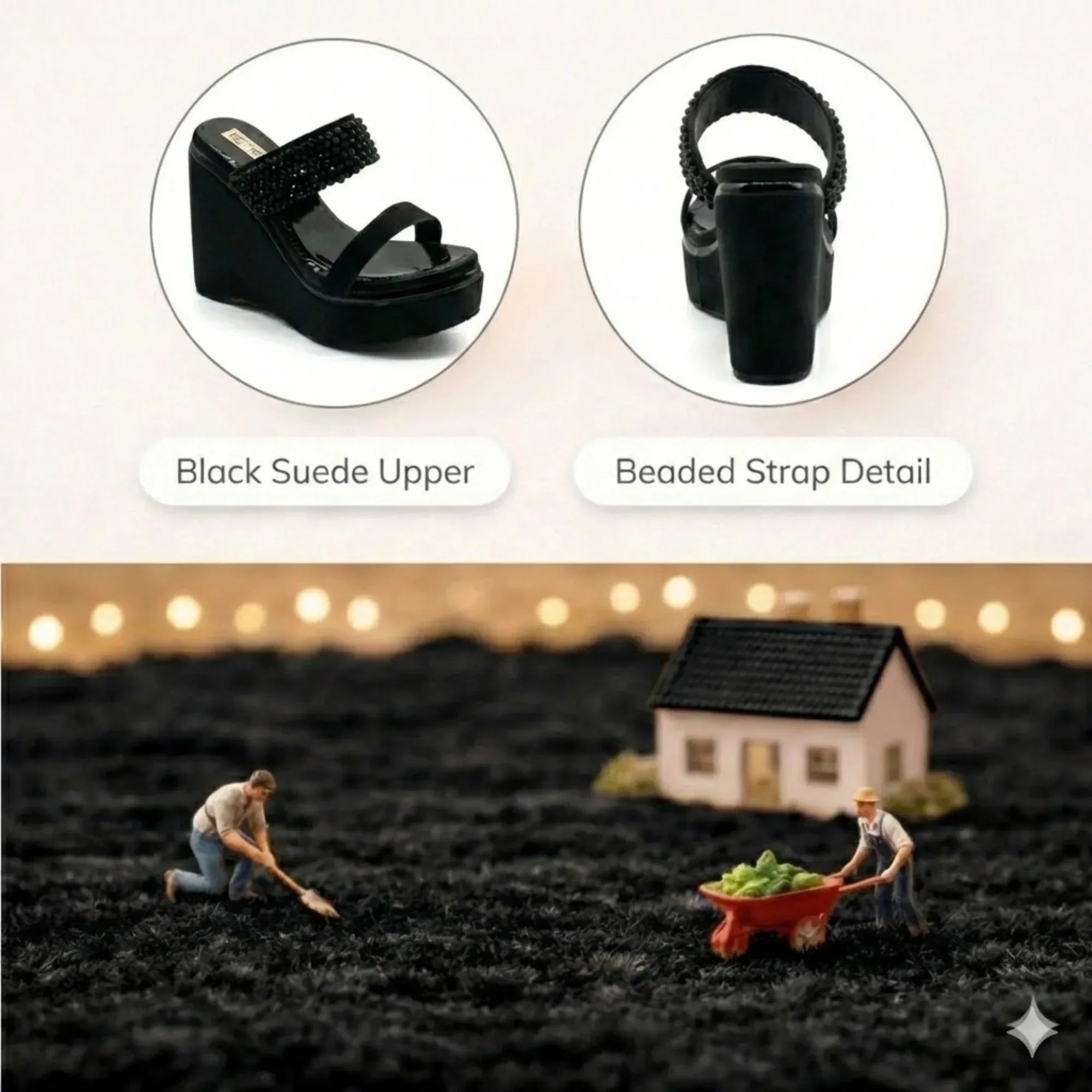 The Sara Black Hand Embellished Luxury Wedge Shoe