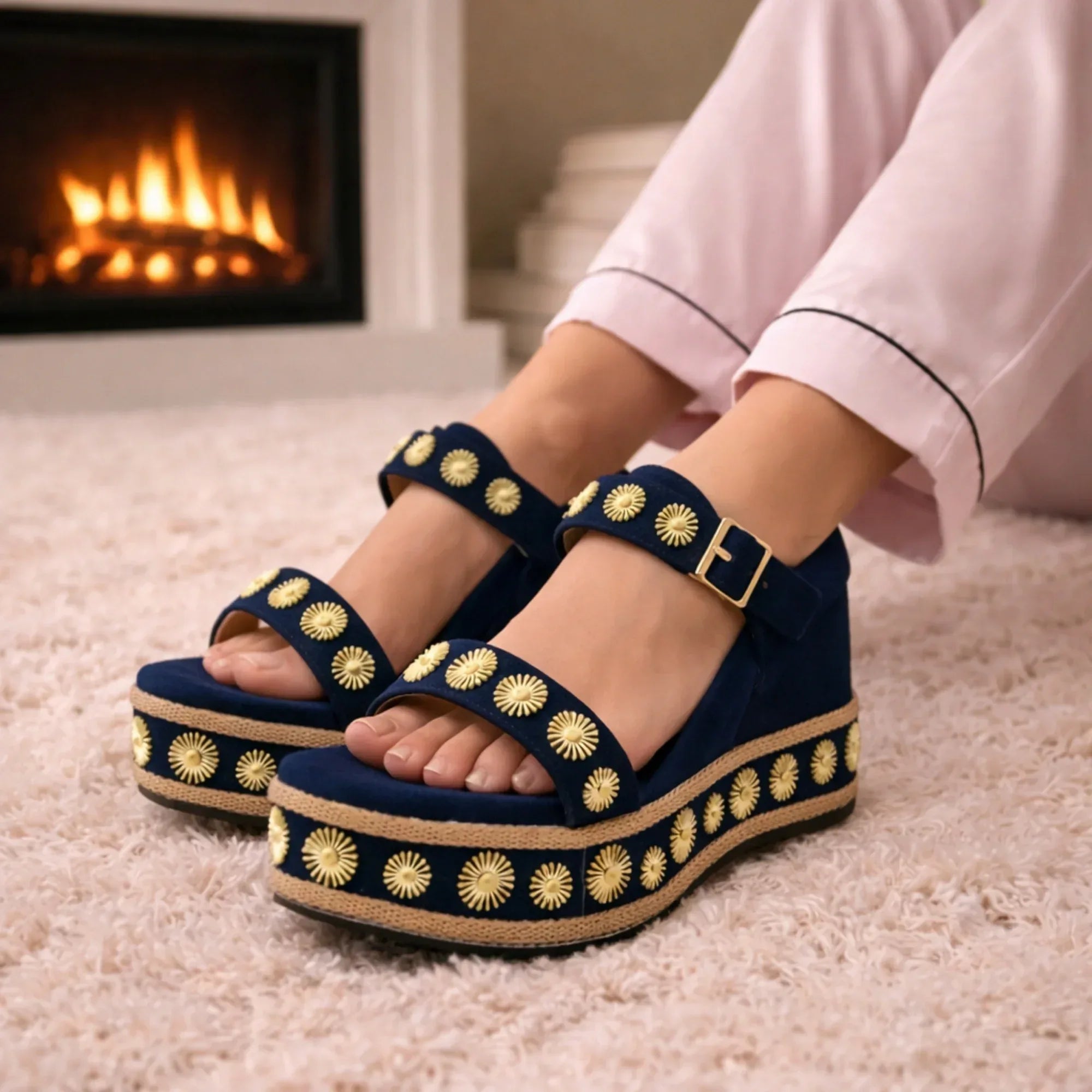 The Jasmine Navy Hand Embellished Luxury Wedge Shoe